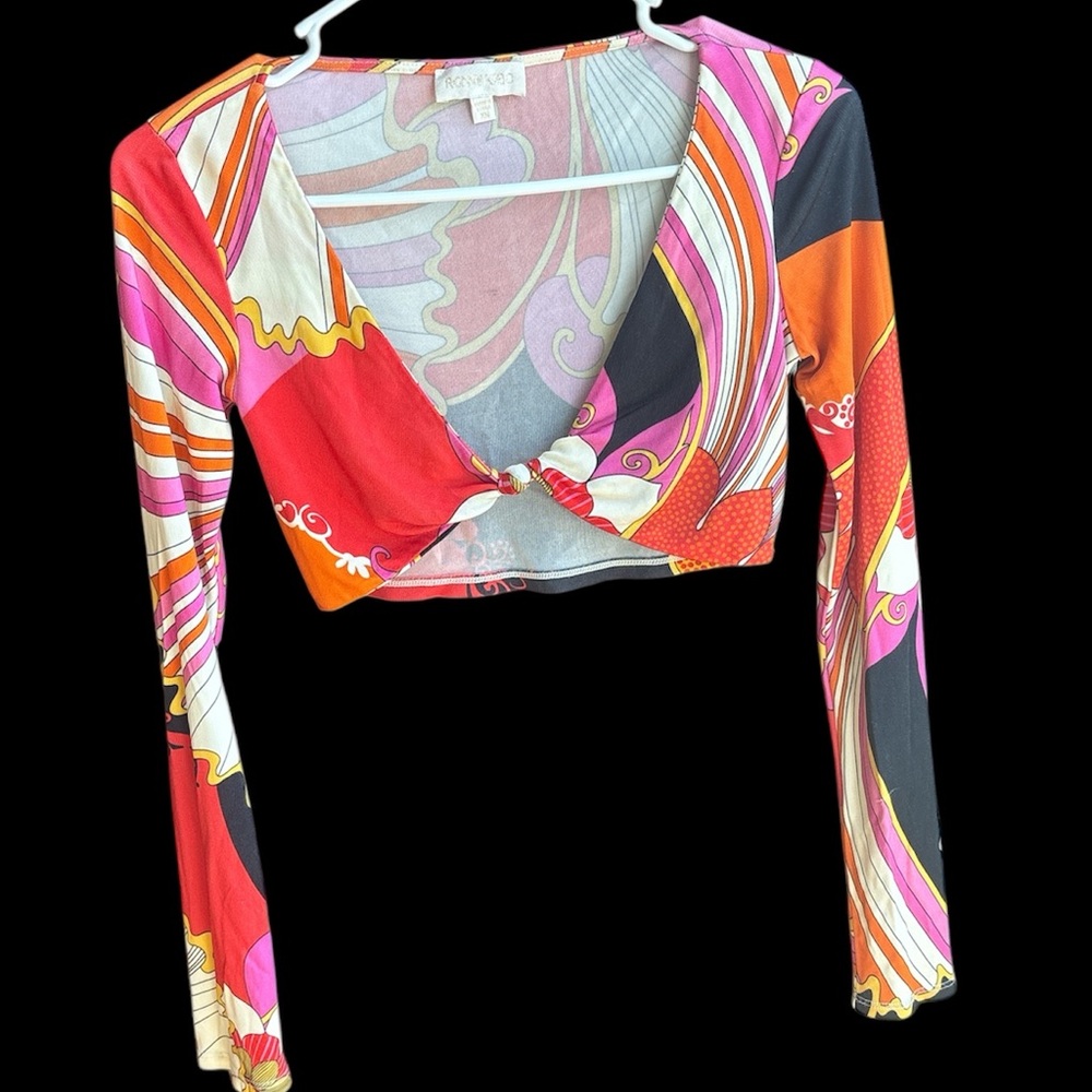 Ronny Kobo Colorful Long Sleeve Crop Top baroque shirt XS